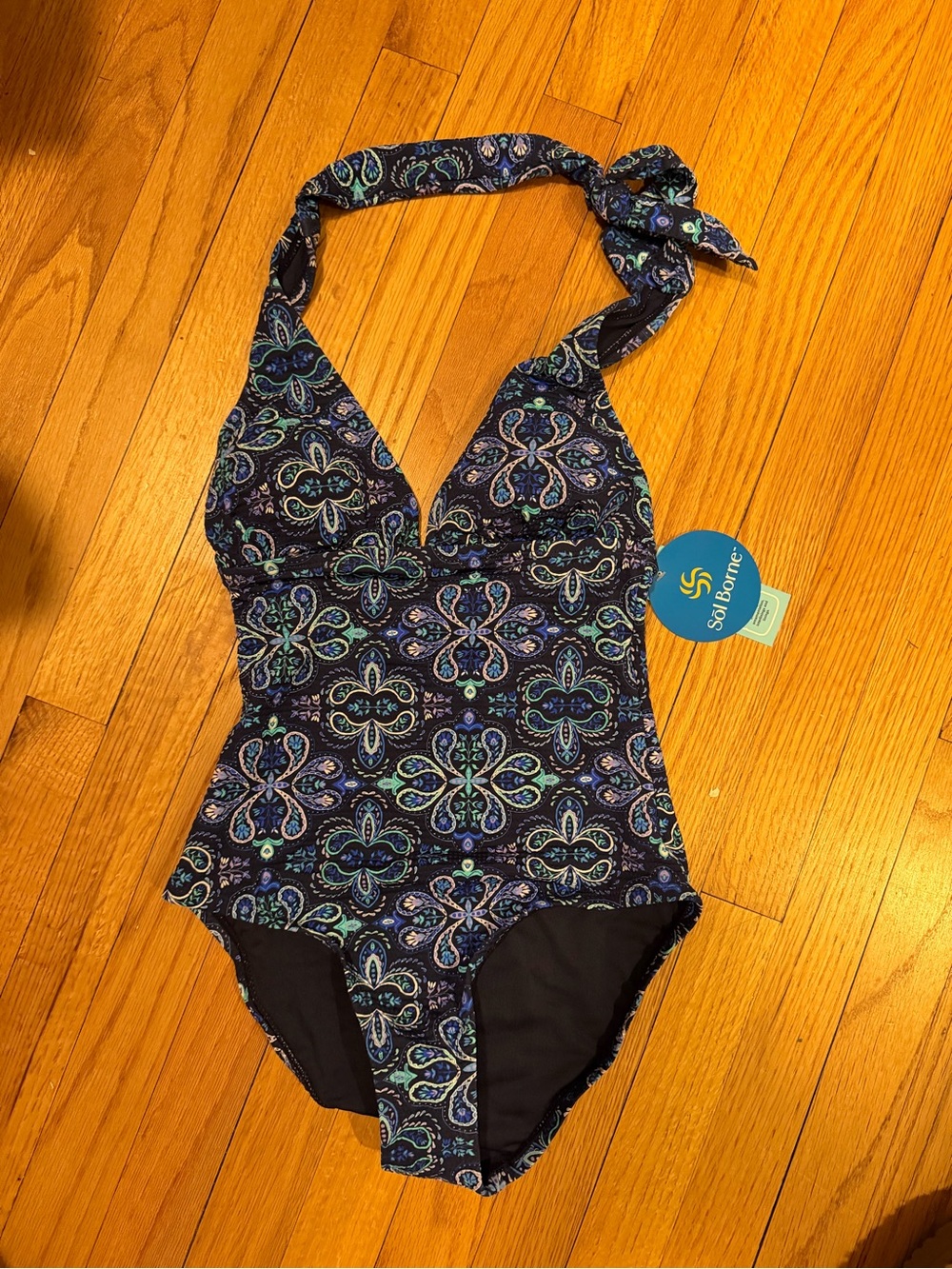 Navy Paisley Halter One-Piece Swimsuit
